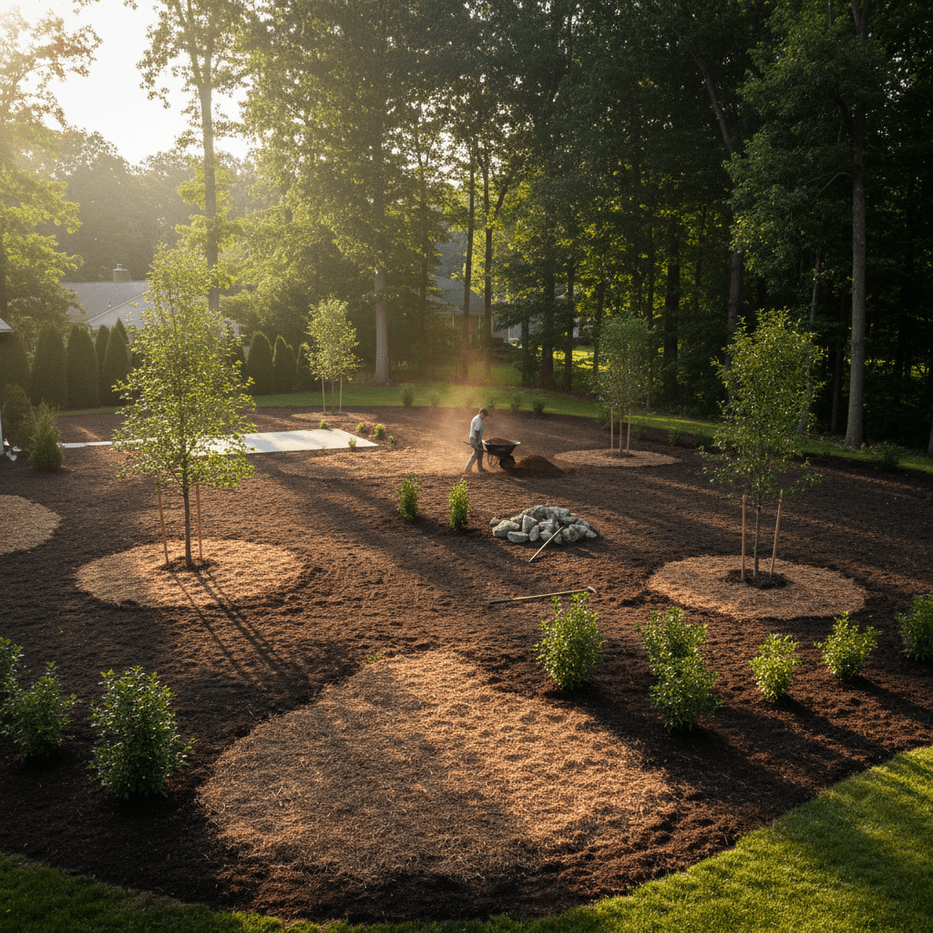 Prepared landscape area ready for planting and hardscape installation